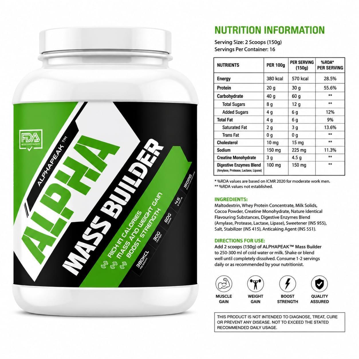 ALPHAPEAK Mass Builder | Weight Gainer | Chocolate