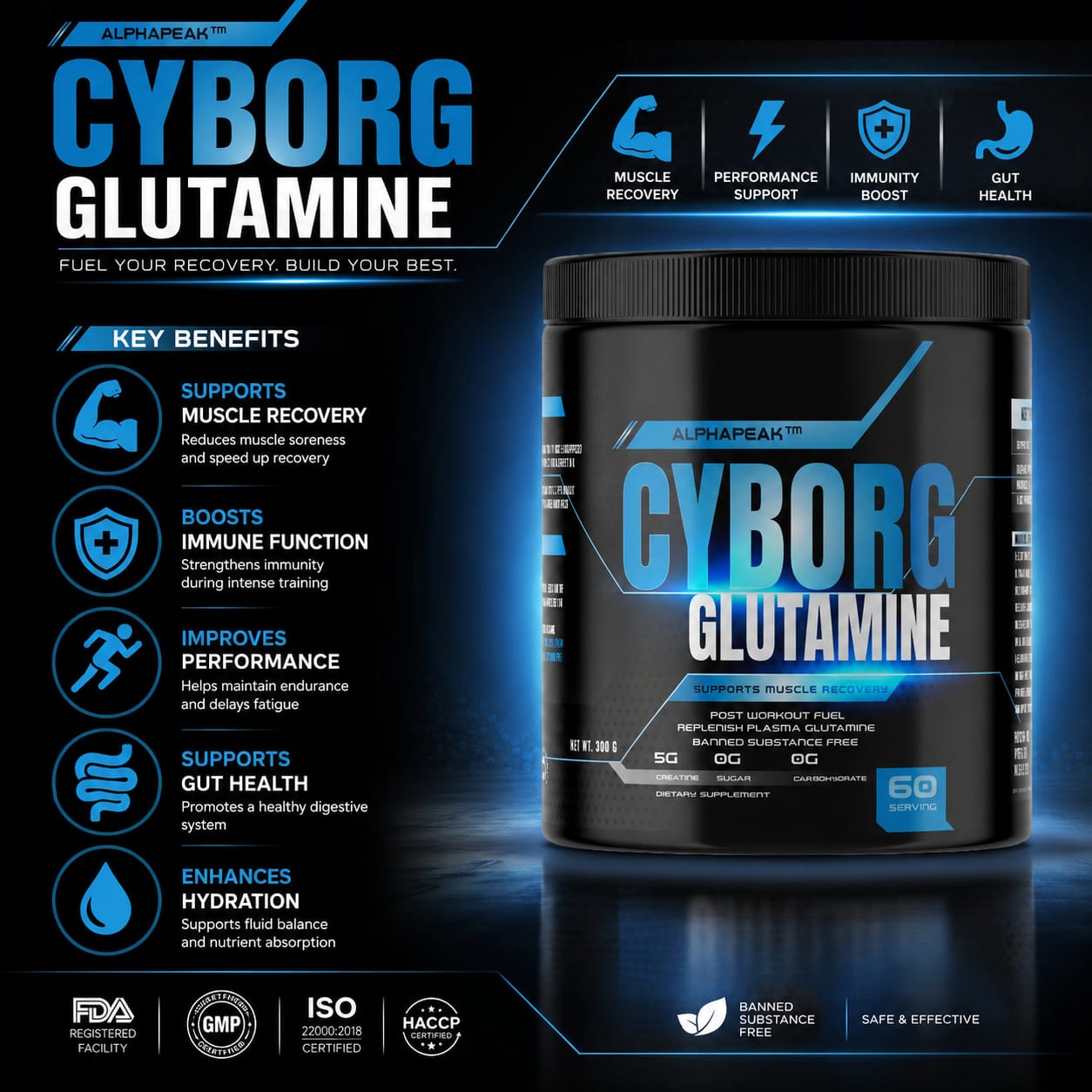 Alphapeak Cyborg Glutamine 300g